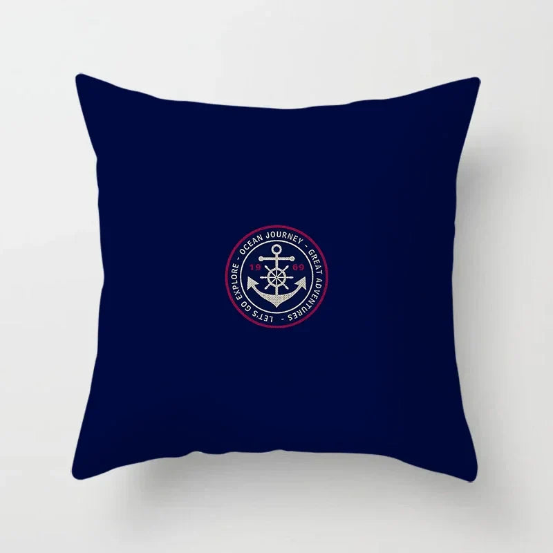 Axyaa Blue Mediterranean Compass Anchor Pillow Cover 45x45cm