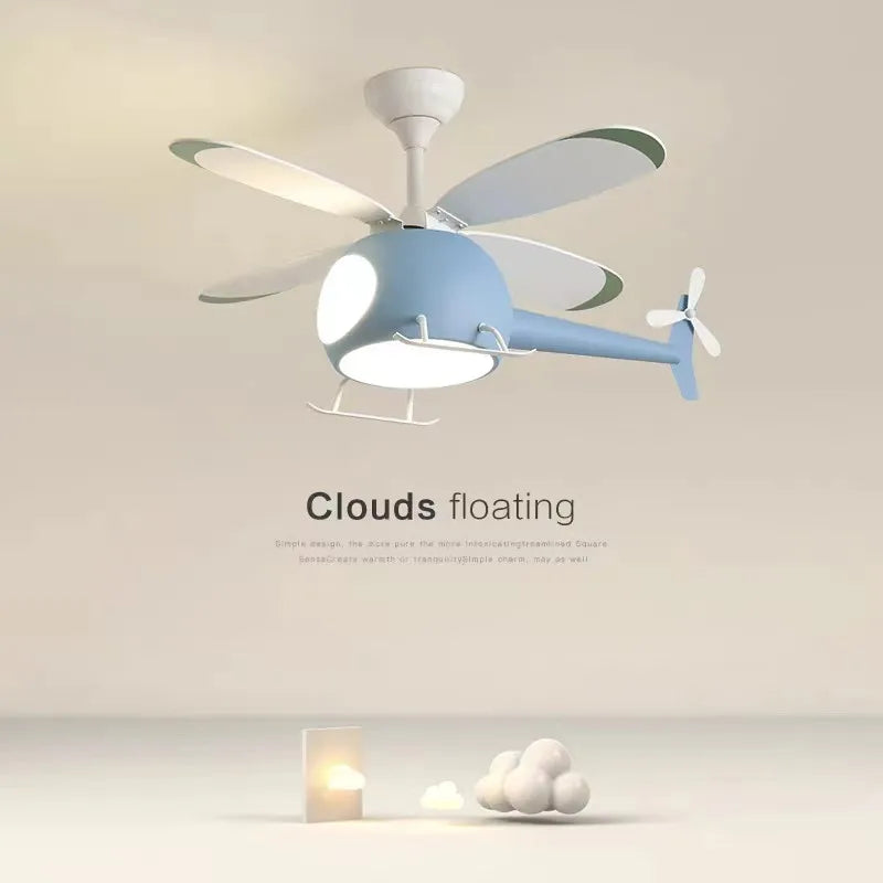 Axyaa Nordic Helicopter Ceiling Fan Chandelier: Creative Cartoon Baby Room Decorlamp
