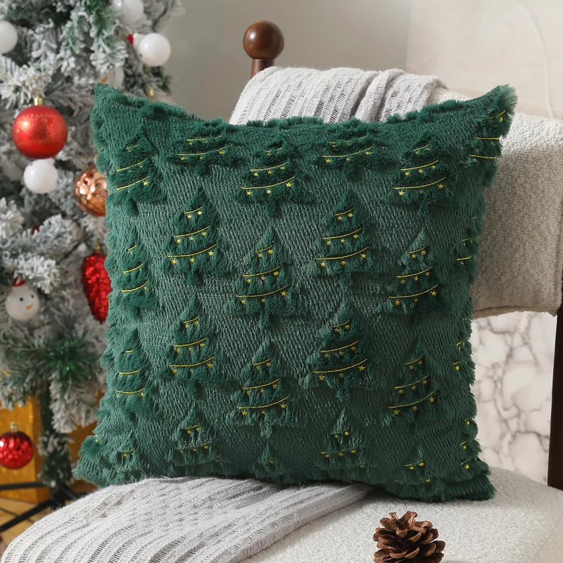 Luxurious Christmas Tree Embroidered Pillow Covers by Axyaa