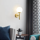Axyaa Glass Shade Iron Gold Wall Lamp for Bedroom - Modern Spherical Design