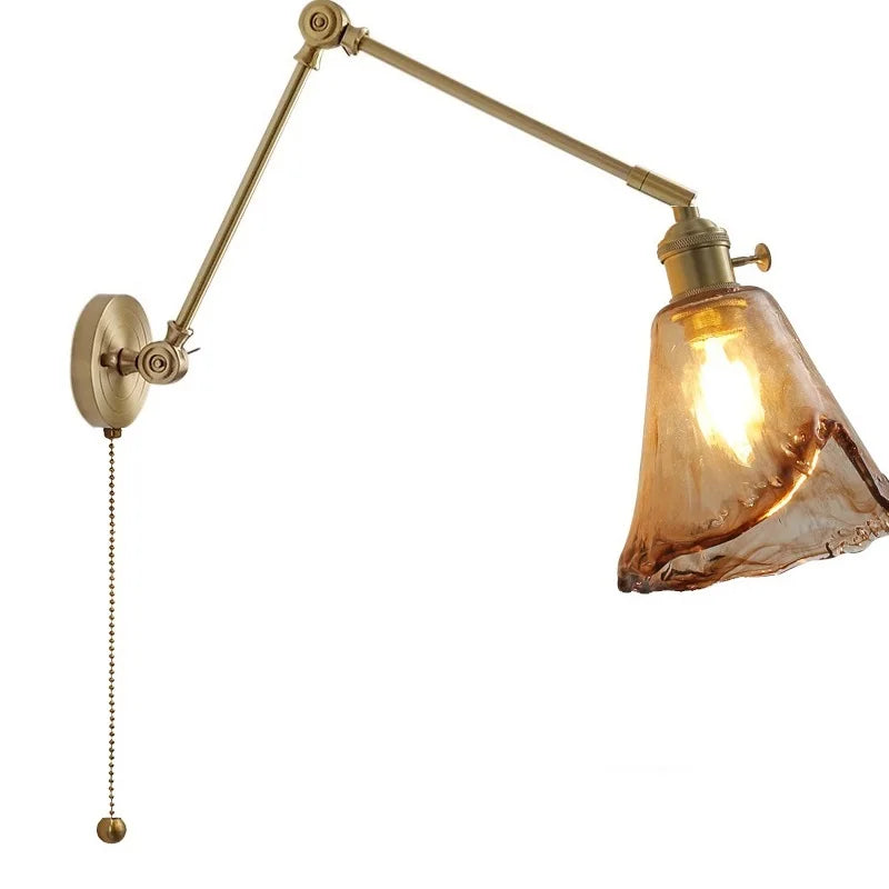 Axyaa Smoke Glass Ball LED Wall Sconce Copper Arm Switch Modern Luminaria