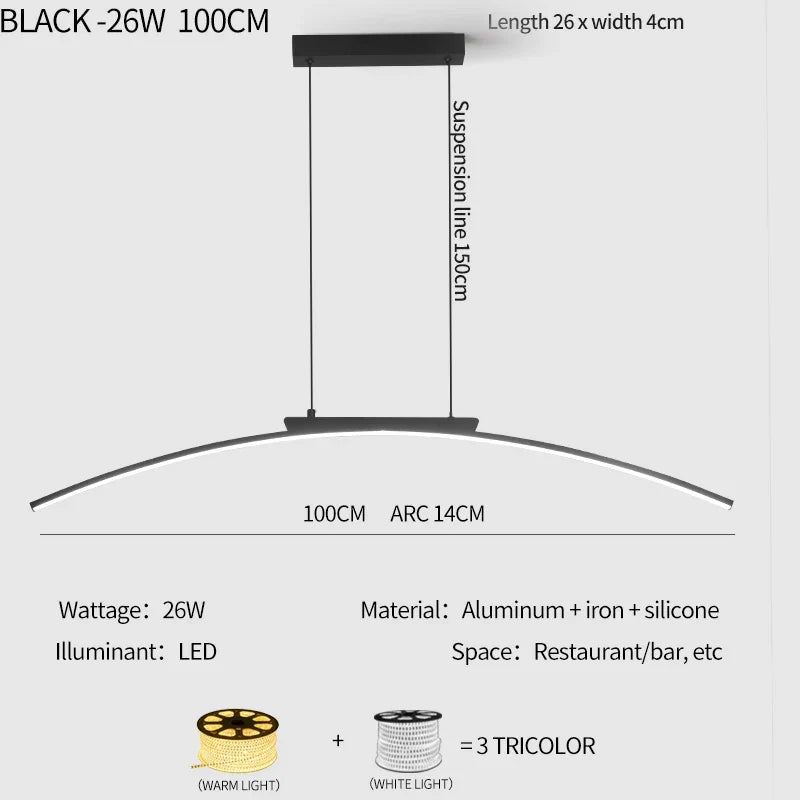 Axyaa Minimalist Curve Pendant Lamp - Adjustable Height LED Dining Light