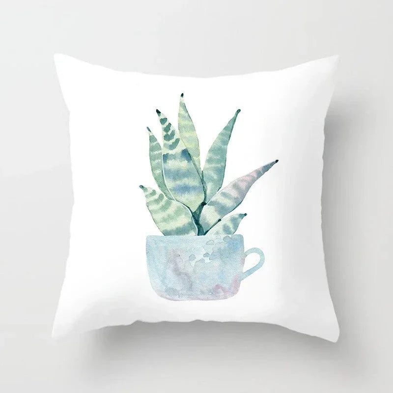 Axyaa Cactus Flower Succulent Plant Pillow Cover - Home Decorative Cushion Cover