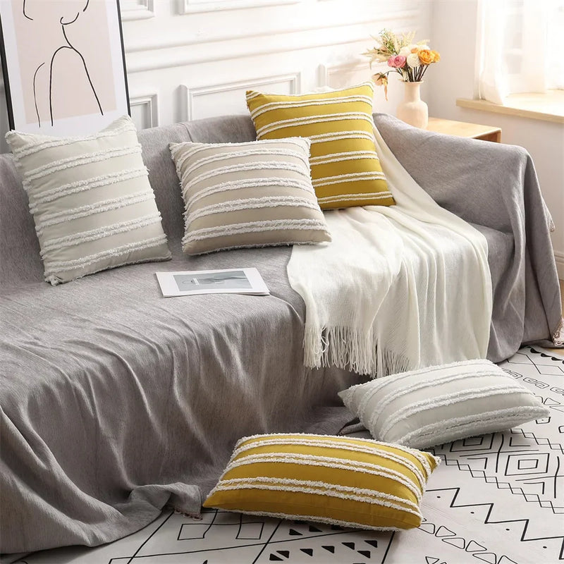 Axyaa Boho Striped Cushion Cover 50x50cm Cotton Linen Pillow Case