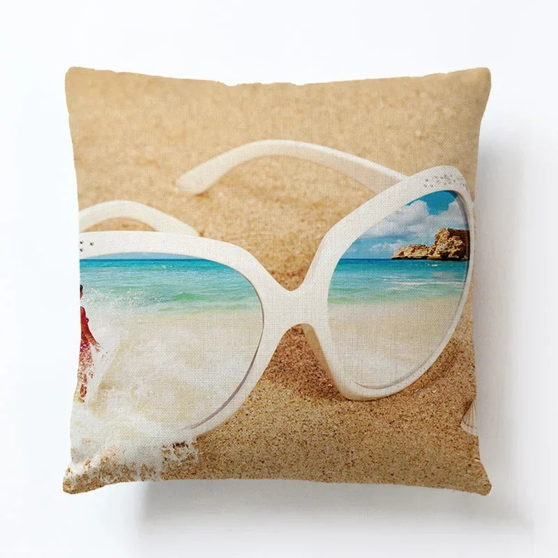 Summer Beach Alphabet Linen Pillowcase by Axyaa - Decorative Throw Pillow Cover