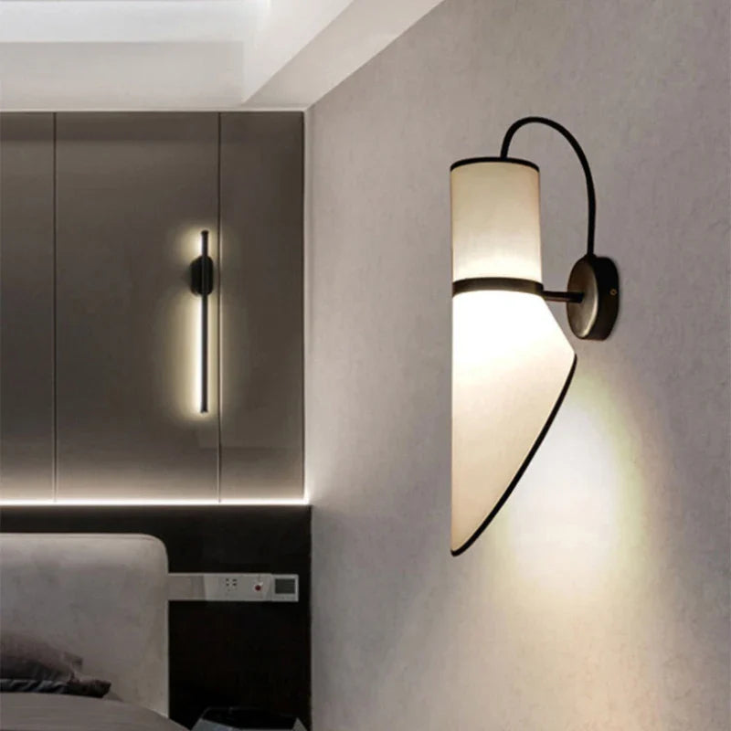 Axyaa White Cloth Lampshade Wall Light for Bedroom | Art Deco Sconce