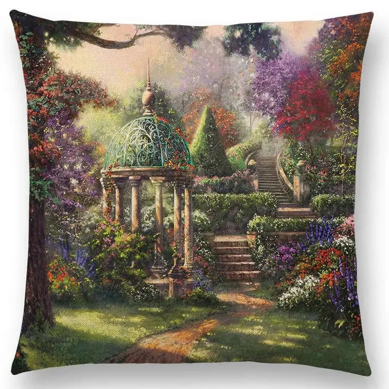 Axyaa Castle Lighthouse Scenery Painting Cushion Cover - Sofa Pillowcase