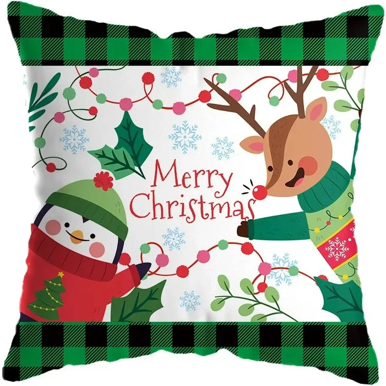 Cute Santa Claus Snowman Print Pillowcase for Axyaa Christmas Party Decor