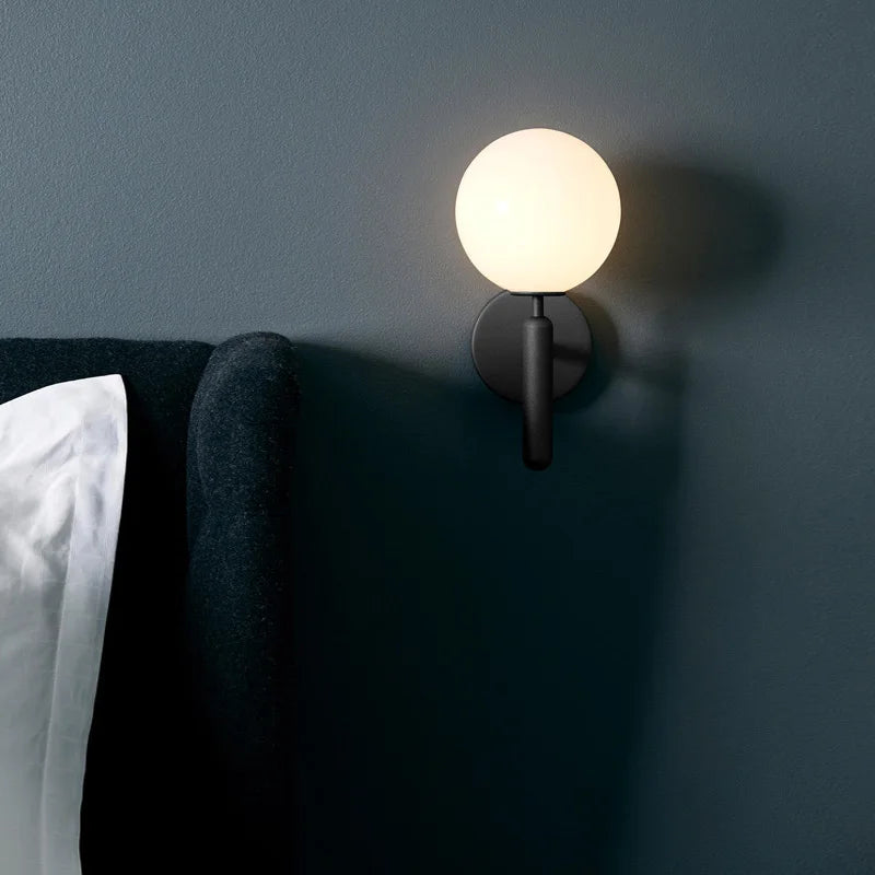 Axyaa Nordic Modern LED Glass Wall Lamp Black Sconce for Bedroom Decoration