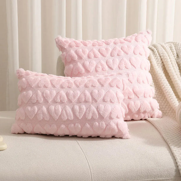 Pink Love Quilted Throw Pillow Cover by Axyaa - Plush Cushion for Sofa & Home Decor