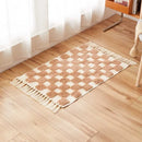 Axyaa Nordic Cotton Linen Tassel Rug - Handmade Checkerboard Tufted Mat for Living Room