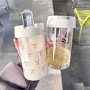 Axyaa Simple Bow Plastic Water Bottle with Straw for School and Summer