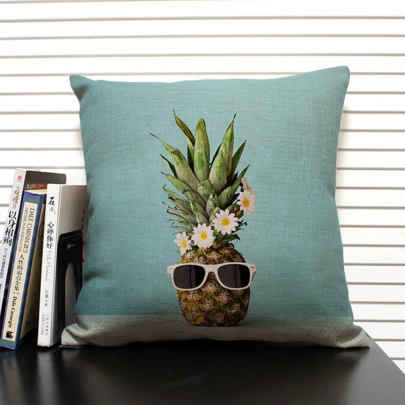 Axyaa Cactus Pineapple Pattern Cushion Cover 45x45 Linen Pillowcase