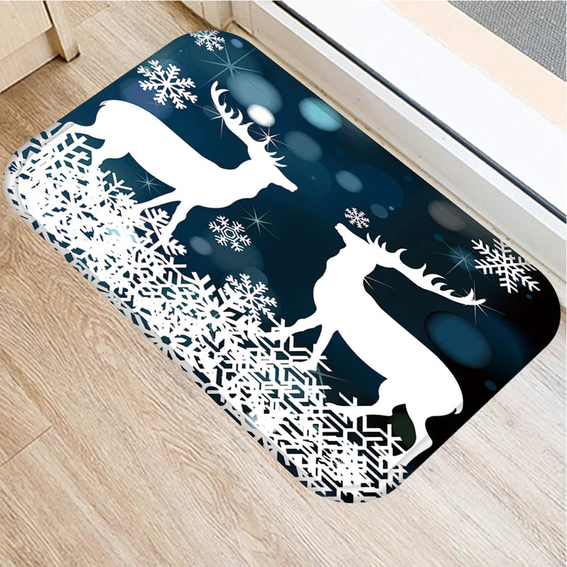 Axyaa Christmas Snow Deer Print Door Mat Non-Slip Floor Carpet - Home New Year Decoration