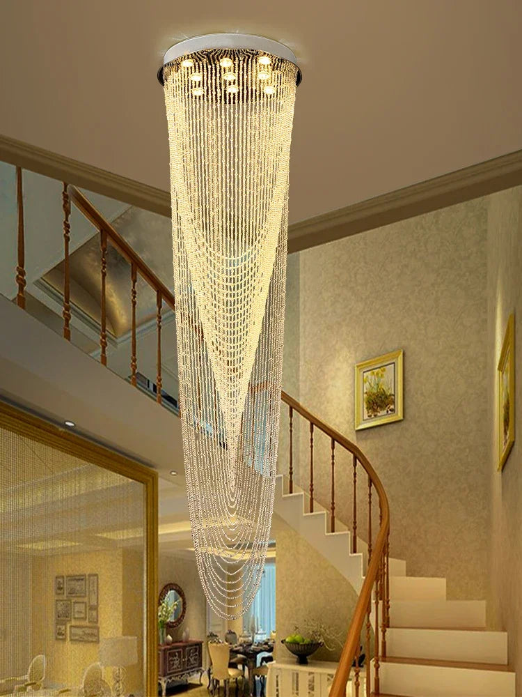 Axyaa Modern Crystal Rotating Chandelier for Duplexes and Lofts