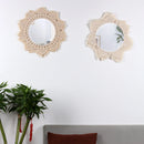 White Macrame Tapestry Mirror by Axyaa - Boho Nordic Wall Hanging Decoration