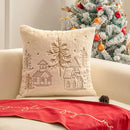 Axyaa Christmas Embroidered Beige Pillowcase 45x45cm Plush Winter Sofa Decor