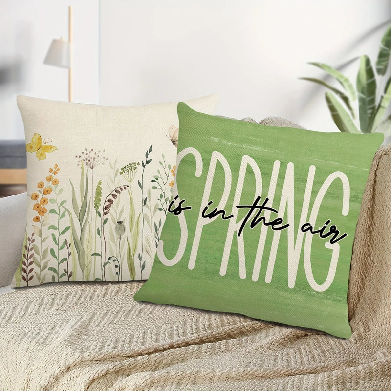 Axyaa Plant Flower Print Pillowcase - Green Polyester Cushion Cover