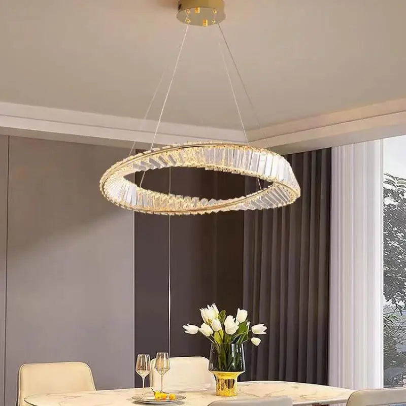 Luxury Gold K9 Crystal Pendant Lamp by Axyaa - Dimmable LED Irregular Ring