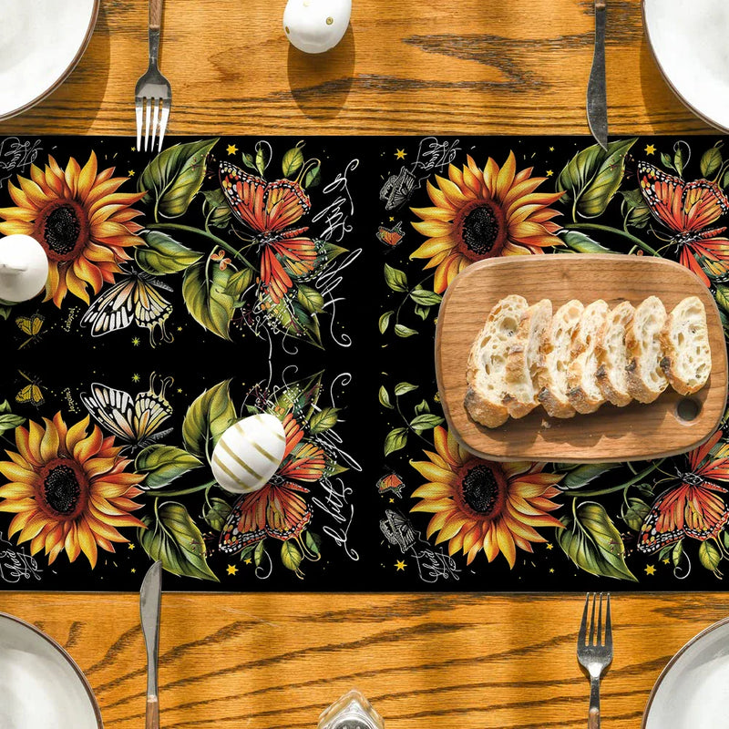 Axyaa Sunflower Silhouette Table Runner: Rustic Wedding Party & Home Decor