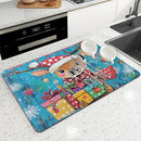 Axyaa Christmas Deer Drying Mat - Absorbent & Antiskid Kitchen and Bathroom Pad