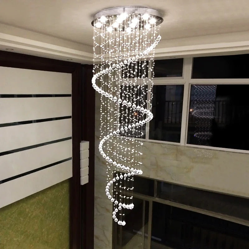 Axyaa Luxury K9 Crystal Chandelier Modern LED Villa Double Staircase Lighting for Living Room