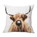 Axyaa Highland Cow Linen Pillow Cover - 45x45CM Home Sofa Throw Cushion for Bed & Car
