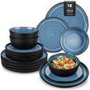 Axyaa 18-Piece Blue Reactive Glaze Stoneware Dinnerware Set - Microwave Safe