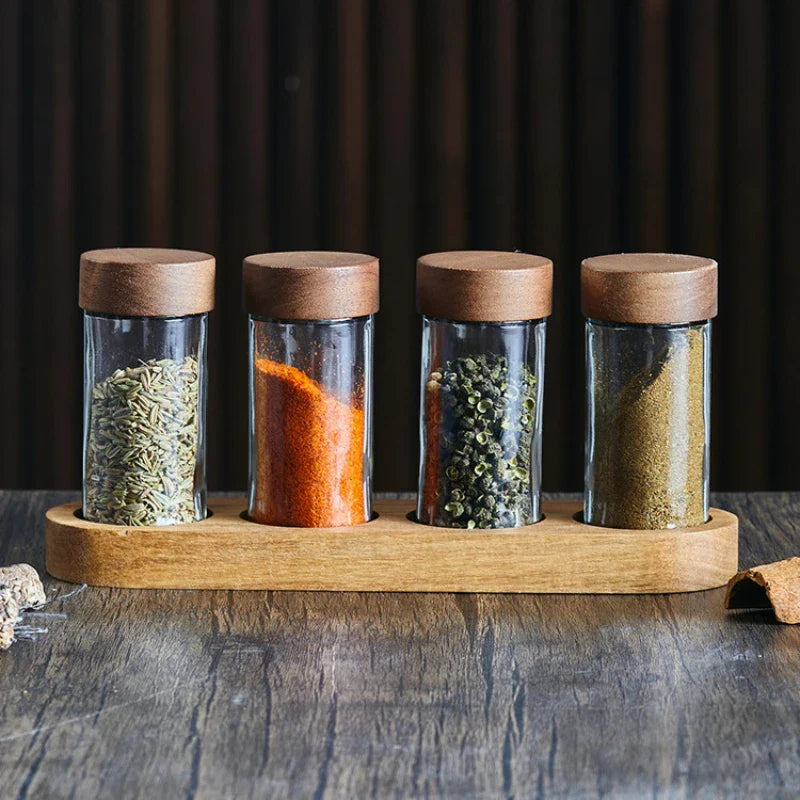 Axya Spice Box Set: Seasoning Jars, Wooden Pallets, Kitchen Storage Containers