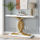 Axyaa Faux Marble Console Table with Geometric Metal Legs