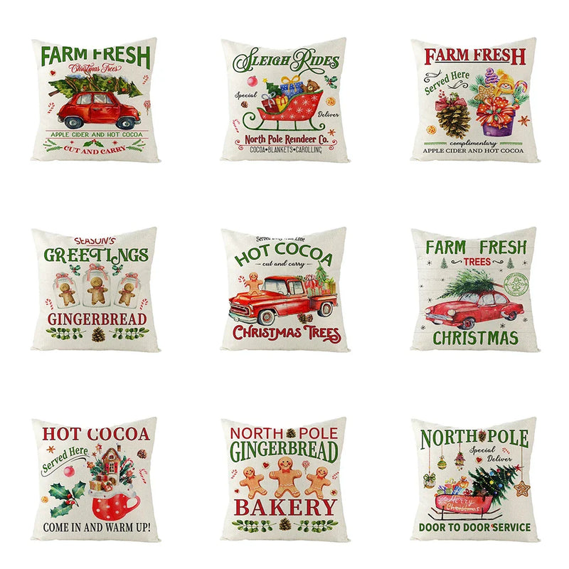 Axyaa Christmas Gingerbread Car Tree Print Pillowcase for Festive Home Decor