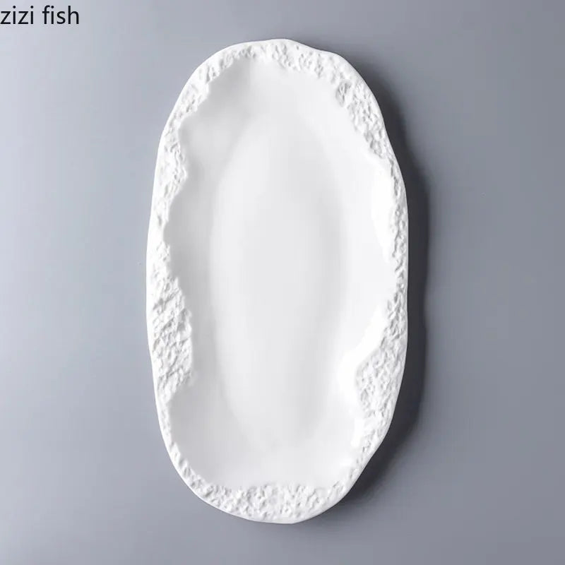 Axya 12" Ceramic Stone Pattern Fish Plate - Home Tableware & Barbecue Dish