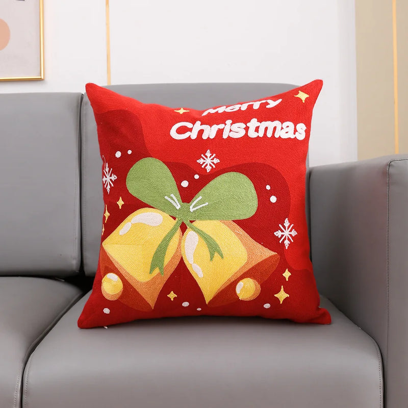 Embroidered Santa Deer Snowflake Pillow Cover 45x45cm for Sofa Bed by Axyaa