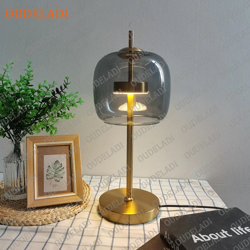 Axya Gold Glass Desk Lamp: Modern LED Nordic Home Decor Table Light