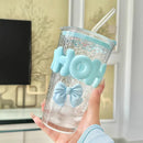 Axyaa Glass Water Bottle with Straw and Lid - 450ml, BPA-Free, Cute Design