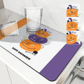 Axyaa Halloween Cat Drain Pad, Absorbent Anti-Slip Mat for Dishes and Cups