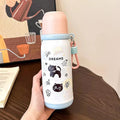 Axyaa Cat Thermos Tumbler Stainless Steel Thermal Cup Straw - 500ml Kawaii Water Bottle