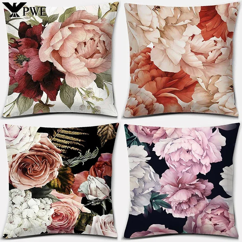 Pink Flower Pattern Cushion Cover by Axyaa - 45x45cm Decorative Pillowcase