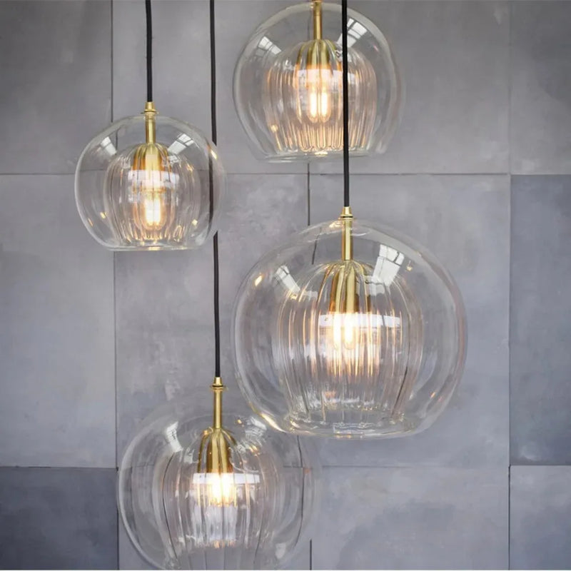 Axyaa Glass Amber/Clear LED Pendant Light for Kitchen Living Room, Modern Industrial Fixture