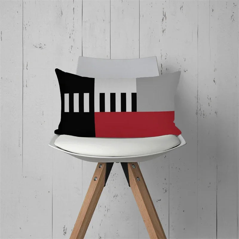Axyaa Patchwork Stripe Polyester Cushion Cover, Classic Black Red Series, Geometric Design