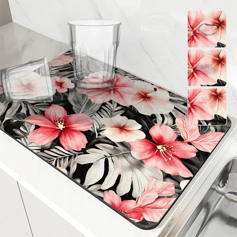 Axyaa Tropical Plants Draining Mat - Quick Dry Kitchen & Bathroom Drain Pad