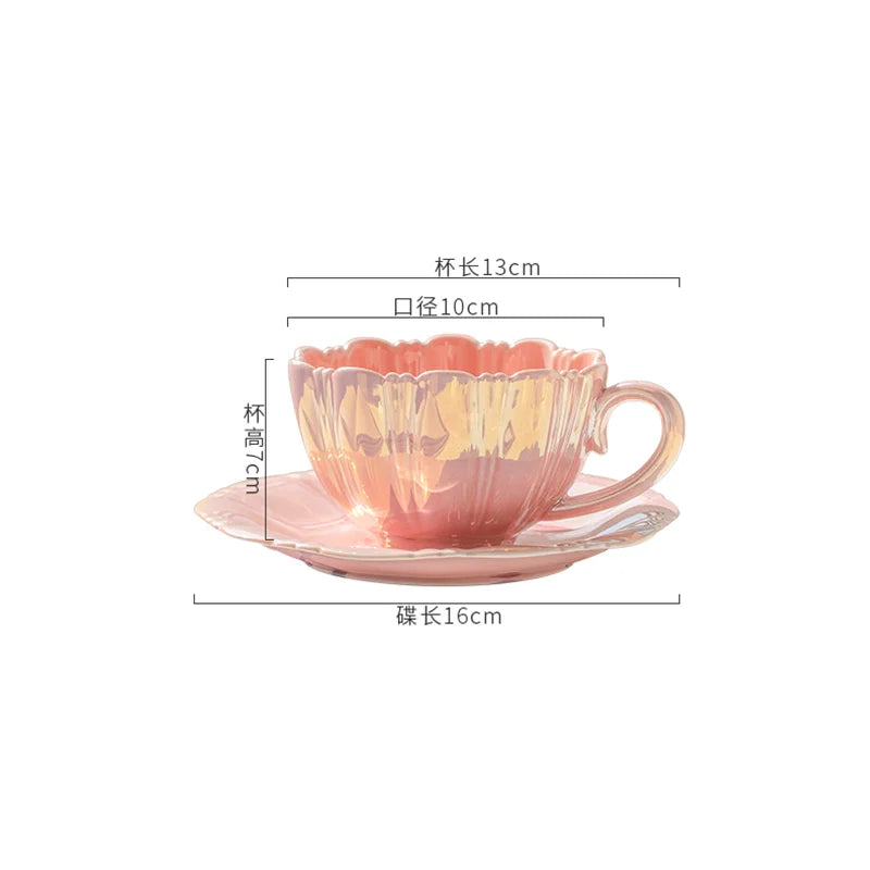 Axya Petal Ceramic Coffee Cup and Saucer Set for Afternoon Tea and Milk - 8oz