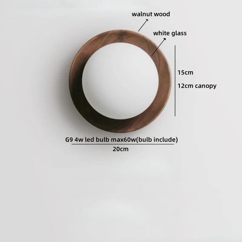 Axyaa White Glass Ball LED Wall Lamps With Switch - Modern Wooden Stair Light Fixtures.