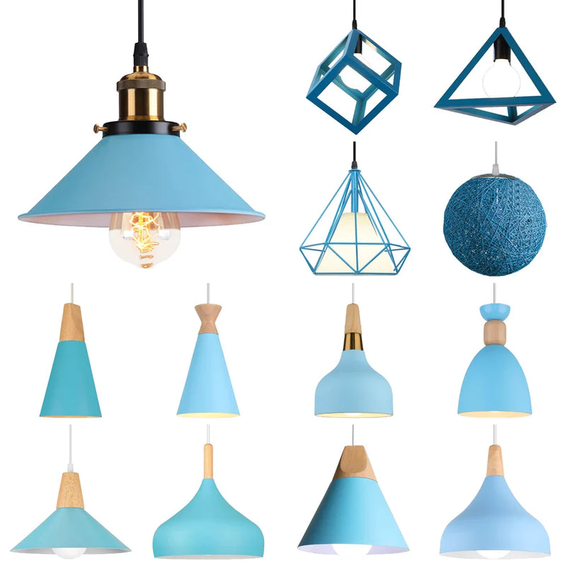 Axyaa Blue Nordic Pendant Lights - Modern E27 Hanging Lamps for Living Dining Kitchen