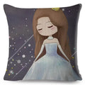 Axyaa Beautiful Girl Pattern Linen Pillowcase for Living Room and Bedroom