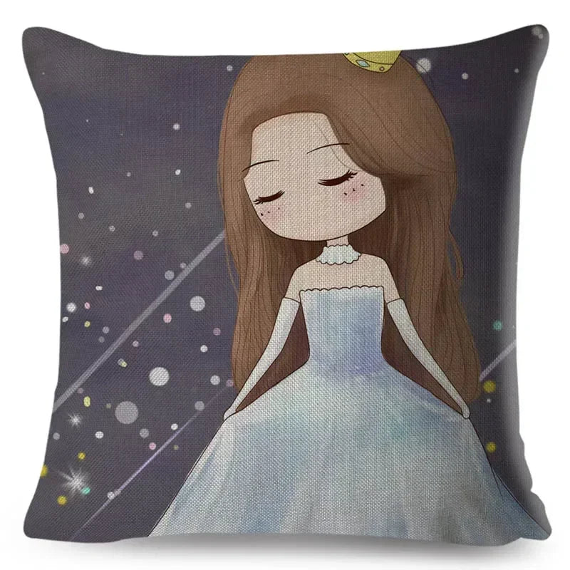 Axyaa Beautiful Girl Pattern Linen Pillowcase for Living Room and Bedroom