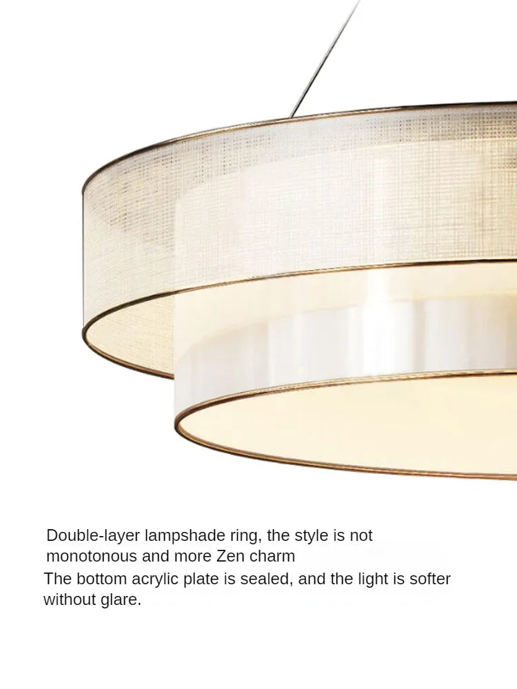 Axya Zen Circle Chandelier: Elegant Fabric Lighting for Living Room, Bedroom, Study, and Dining Room.