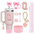 Axyaa 10-Piece Cup Accessories Set with Straws, Brush, Flower Charm, & Spill-Proof Stopper