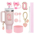 Axyaa Stanley Cup Accessories Set with Straw, Brush, Flower Charm, Stopper, and Boot.