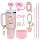 Axyaa Stanley Cup Accessories Set with Straw, Brush, Flower Charm, Stopper, and Boot.